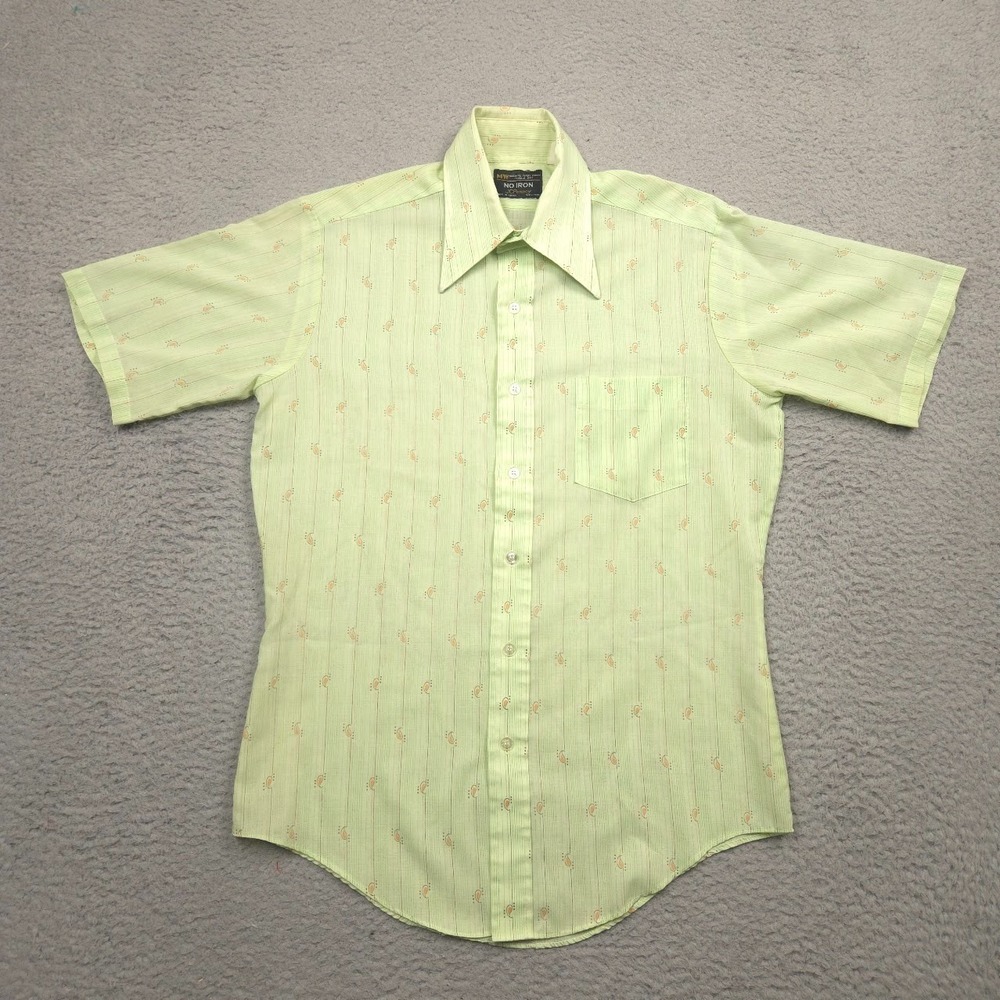 Vintage 1970s JCPenney MW Mens Approx M Green Abstract Print Point Collar Shirt
